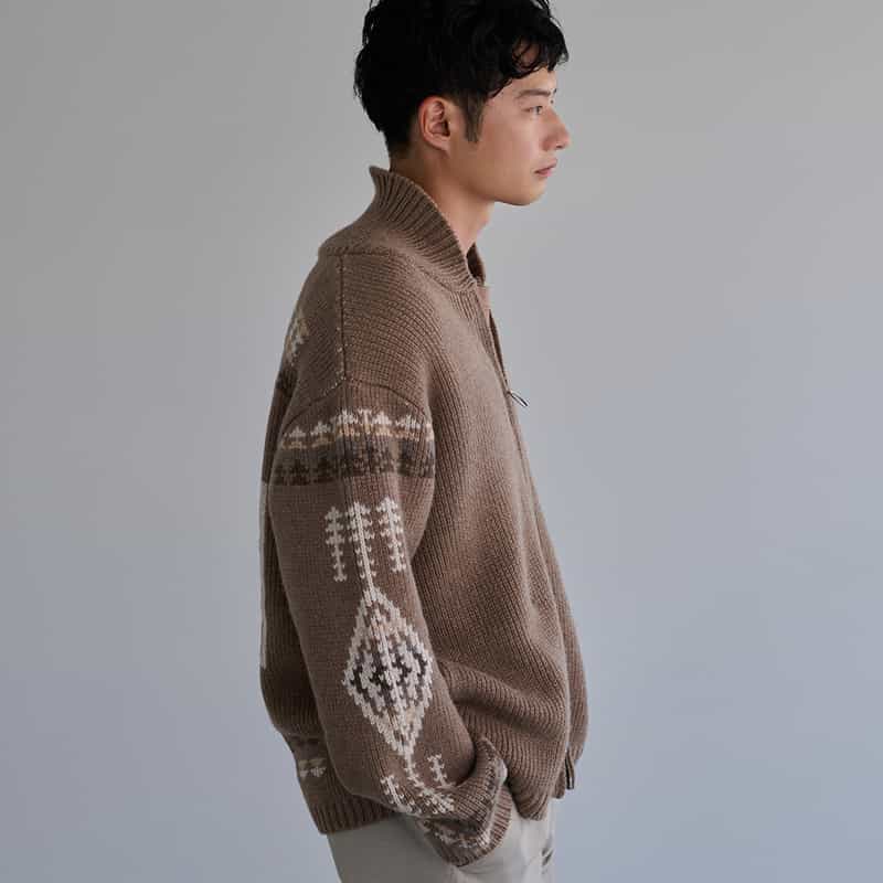 BARNEYS NEW YORK ＜ペンドルトン＞コラボレーション ジップアップニットカーディガン BROWN