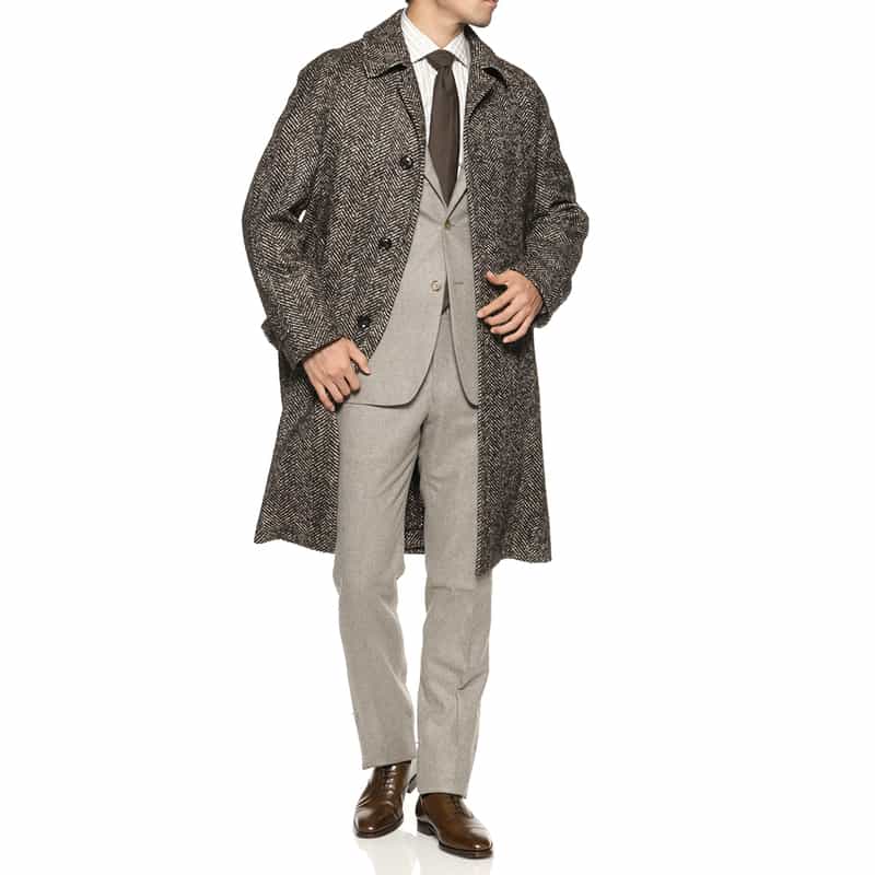 NORMEET NORMEET＜ノーミート＞ バーニーズ　ニューヨーク限定ヘリンボーン柄バルカラーコート BROWN