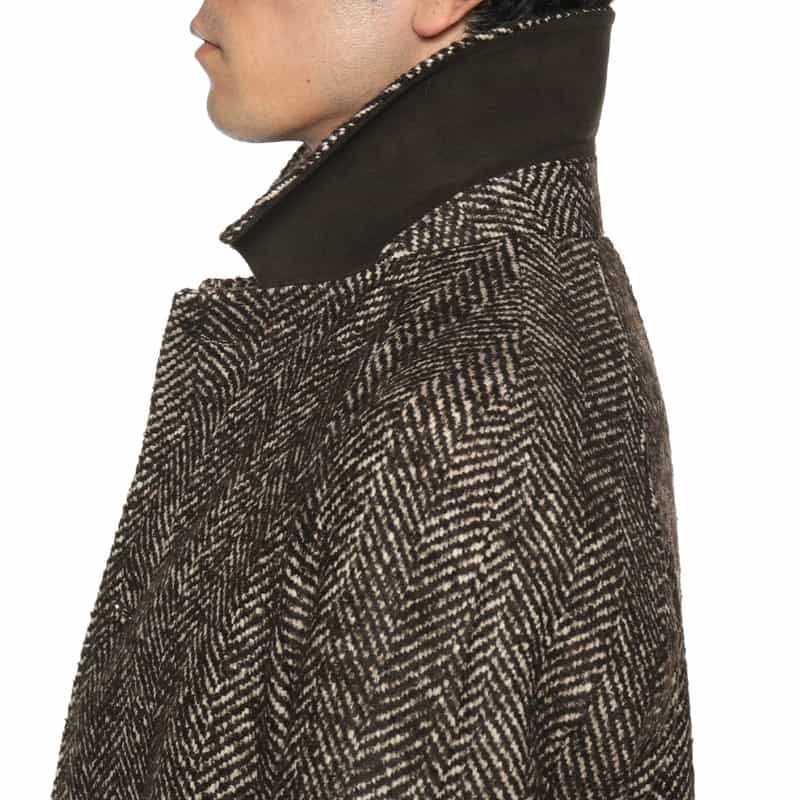 NORMEET NORMEET＜ノーミート＞ バーニーズ　ニューヨーク限定ヘリンボーン柄バルカラーコート BROWN