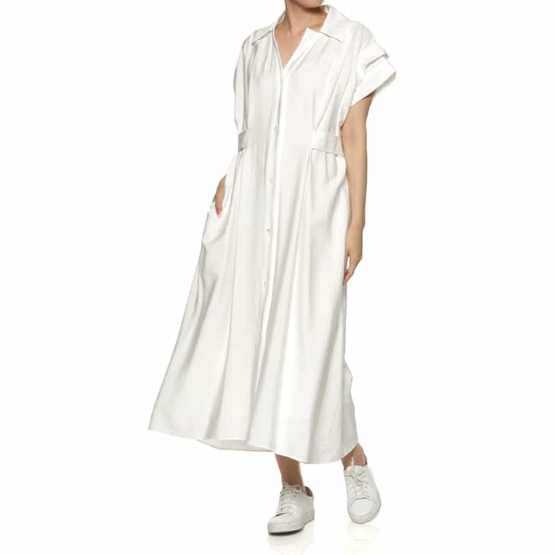 BARNEYS NEW YORK ウォッシャブル サイドギャザーシャツドレス（インナードレス付き） WHITE