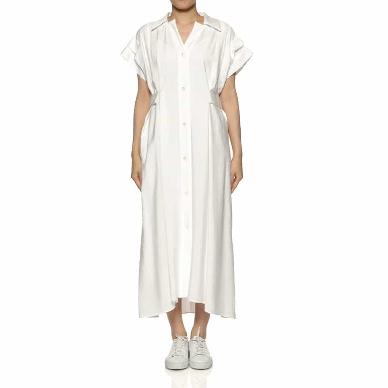 BARNEYS NEW YORK ウォッシャブル サイドギャザーシャツドレス（インナードレス付き） WHITE