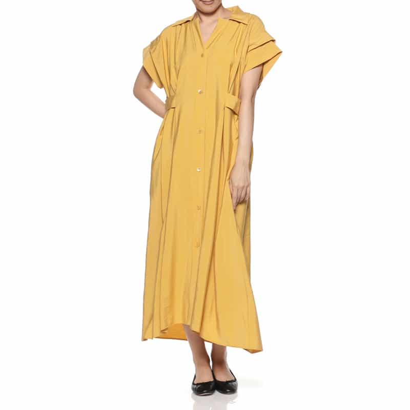 BARNEYS NEW YORK ウォッシャブル サイドギャザーシャツドレス（インナードレス付き） YELLOW