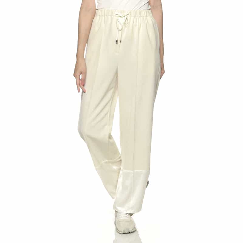 BARNEYS NEW YORK ウォッシャブル 異素材コンビネーション ドローストリングパンツ WHITE