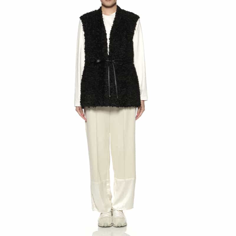 BARNEYS NEW YORK ウォッシャブル 異素材コンビネーション ドローストリングパンツ WHITE