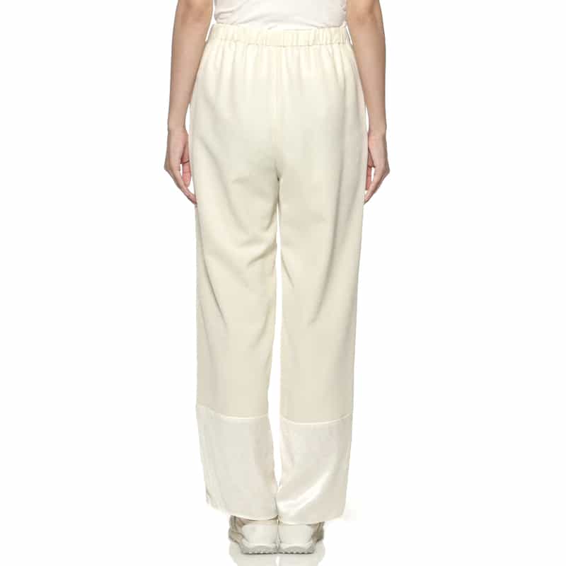 BARNEYS NEW YORK ウォッシャブル 異素材コンビネーション ドローストリングパンツ WHITE