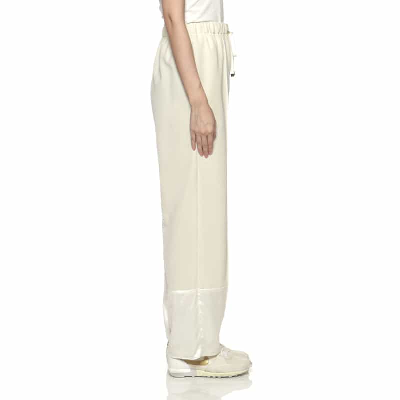 BARNEYS NEW YORK ウォッシャブル 異素材コンビネーション ドローストリングパンツ WHITE