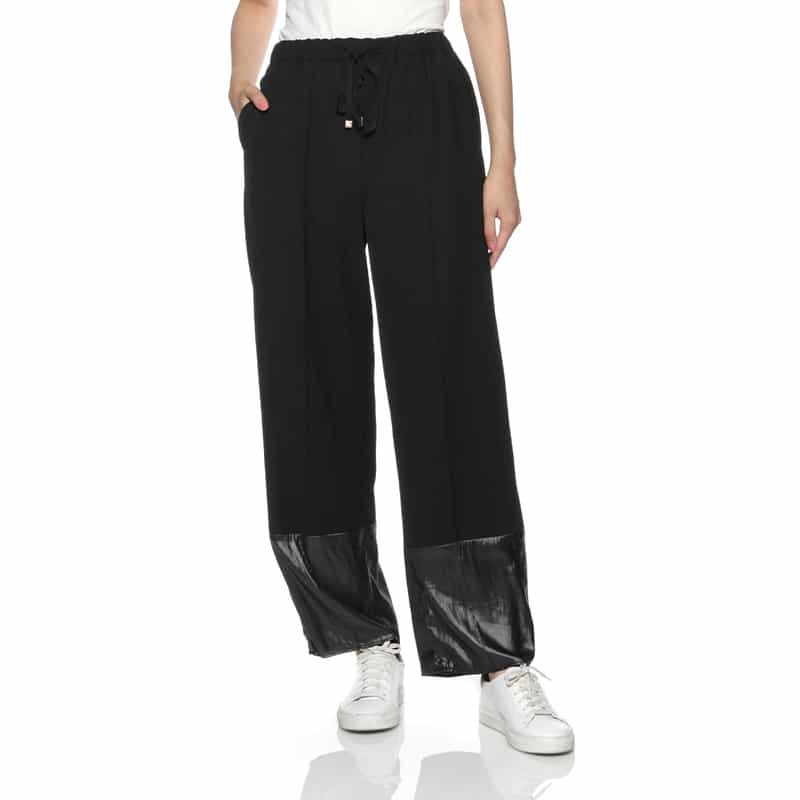 BARNEYS NEW YORK ウォッシャブル 異素材コンビネーション ドローストリングパンツ BLACK