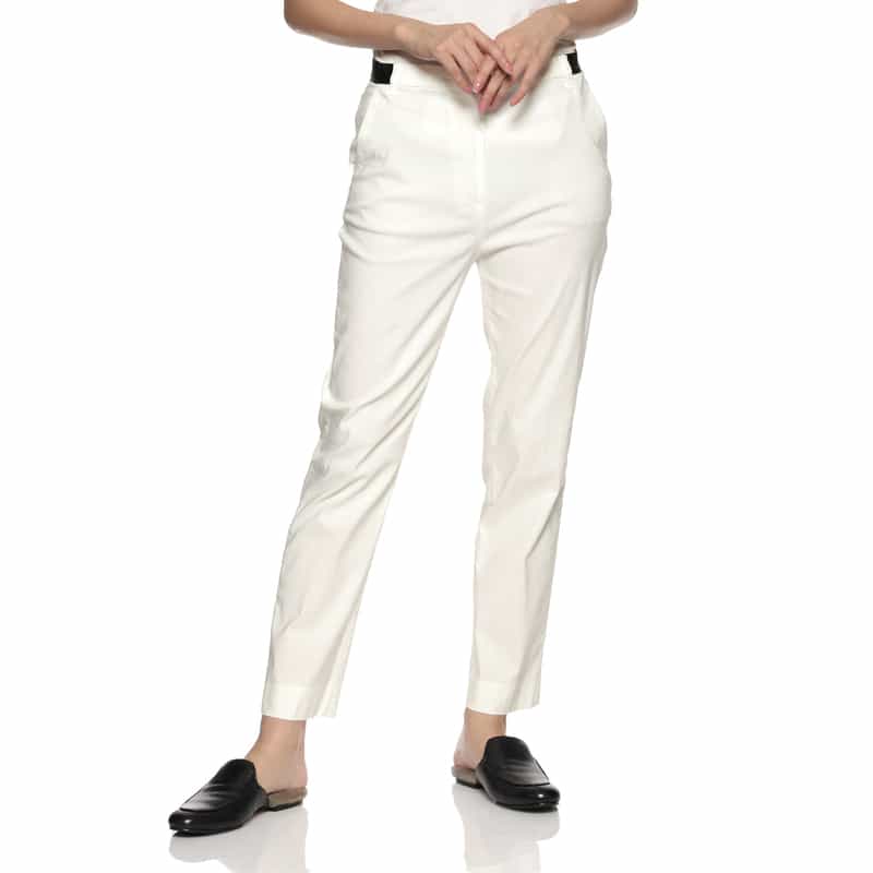 BARNEYS NEW YORK ウォッシャブル バックウエストゴムパンツ WHITE