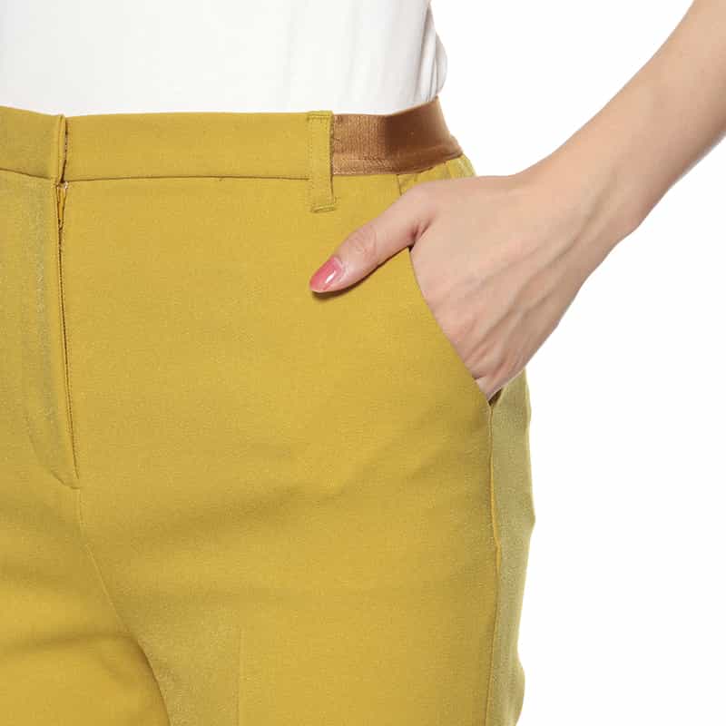 BARNEYS NEW YORK ウォッシャブル ウールライク バックウエストゴムパンツ MUSTARD