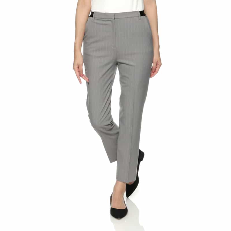 BARNEYS NEW YORK ウォッシャブル ピンストライプ柄 バックウエストゴムパンツ GRAY
