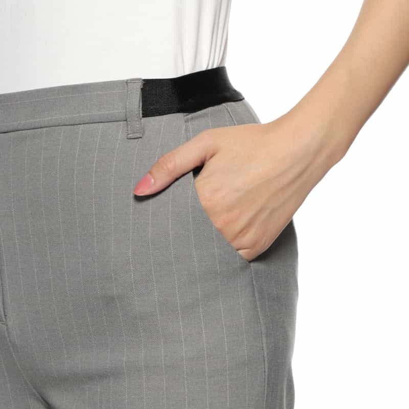 BARNEYS NEW YORK ウォッシャブル ピンストライプ柄 バックウエストゴムパンツ GRAY