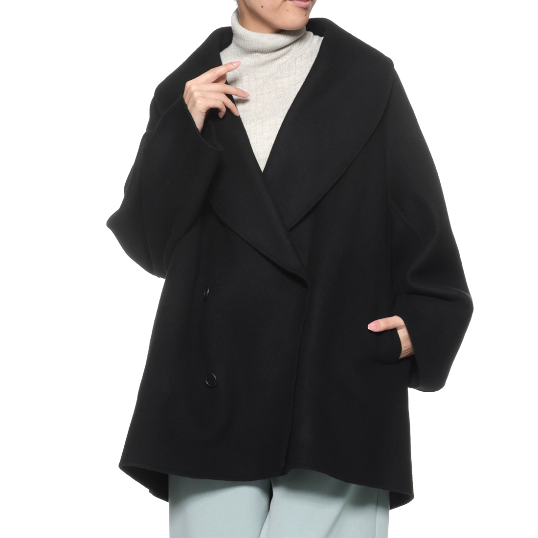 ショールカラー ミディコート