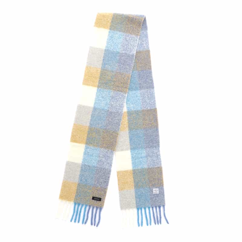 BARNEYS NEW YORK チェック柄フリンジスカーフ BLUE