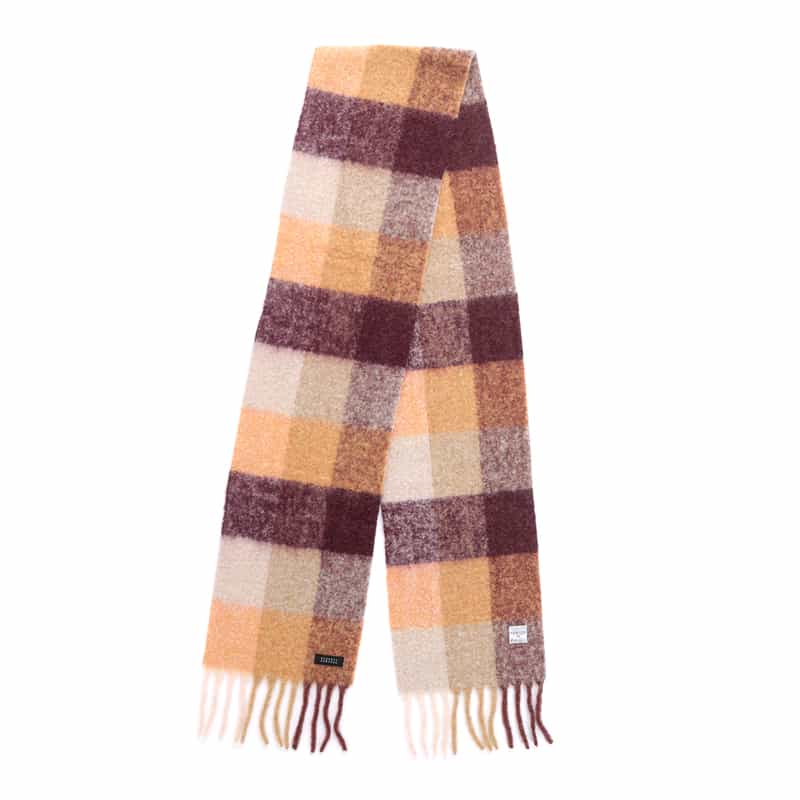 BARNEYS NEW YORK チェック柄フリンジスカーフ ORANGE