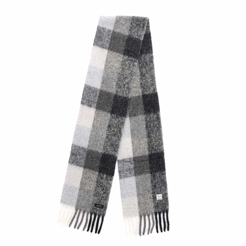 BARNEYS NEW YORK チェック柄フリンジスカーフ BLACK
