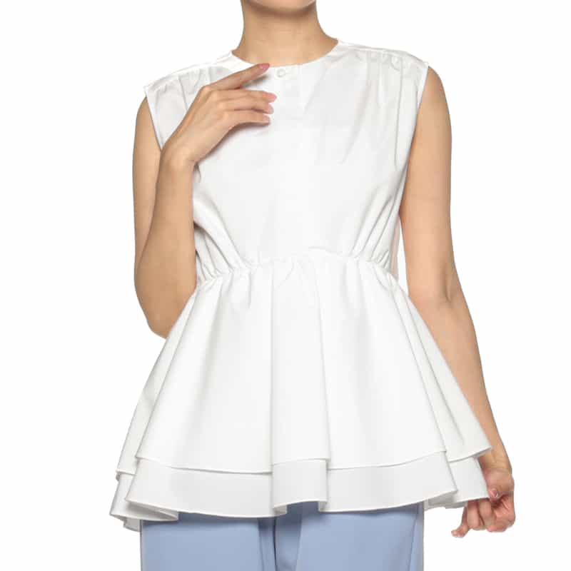 BARNEYS NEW YORK ウォッシャブル ノースリーブブラウス WHITE