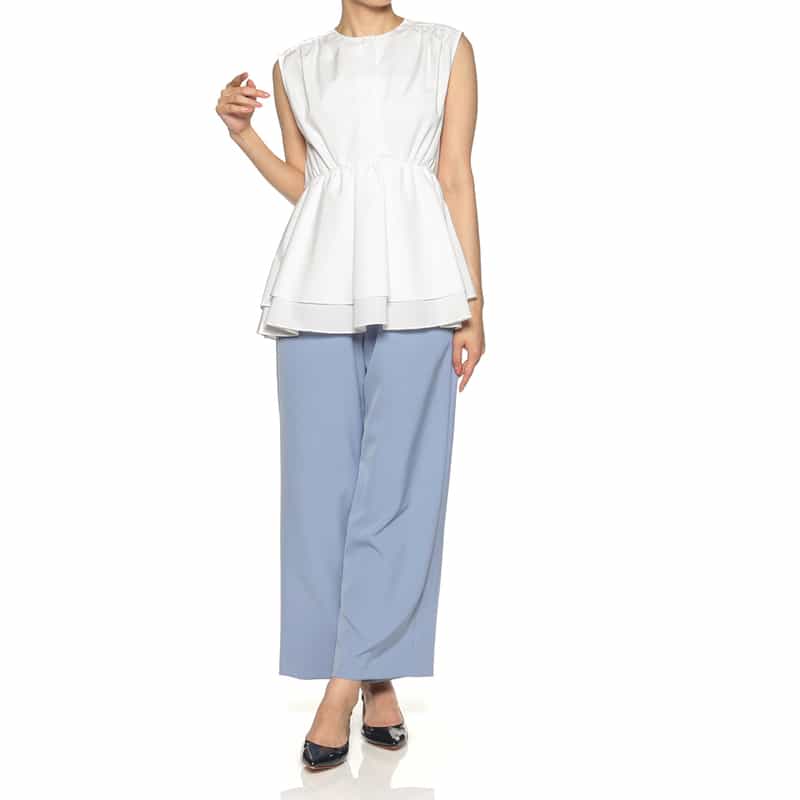 BARNEYS NEW YORK ウォッシャブル ノースリーブブラウス WHITE