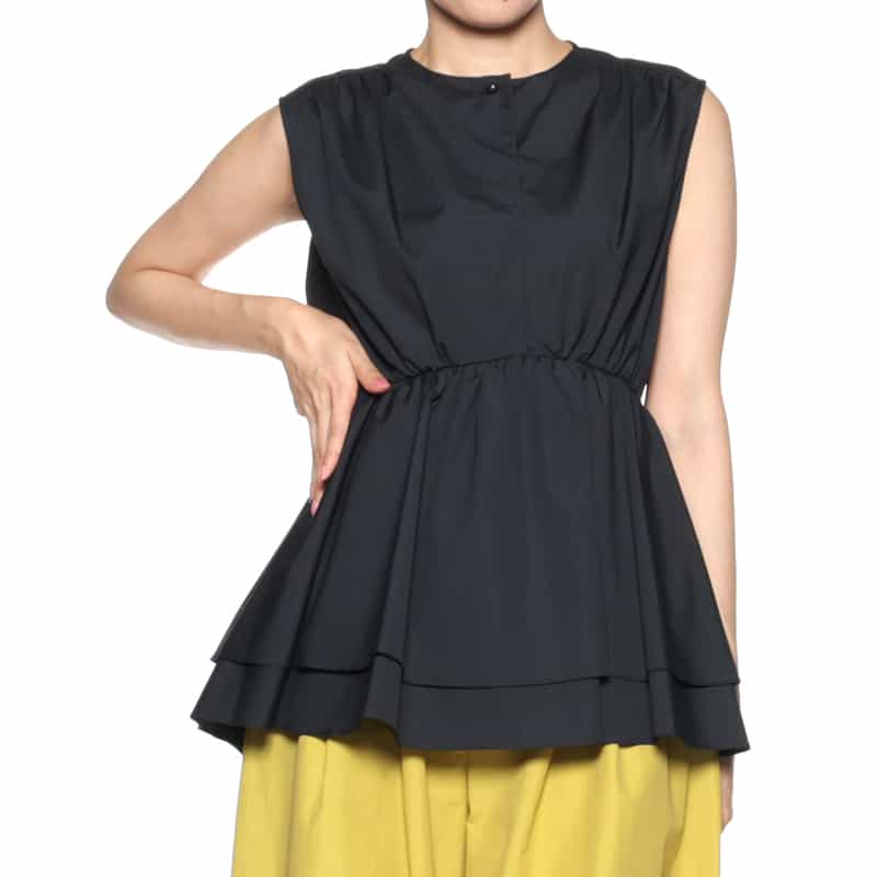 BARNEYS NEW YORK ウォッシャブル ノースリーブブラウス NAVY