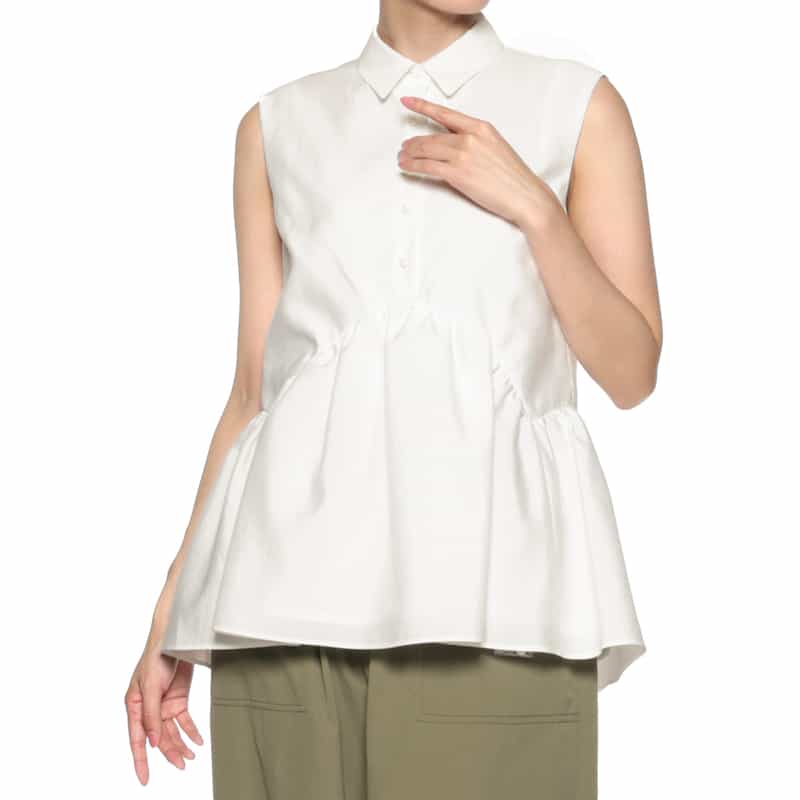 BARNEYS NEW YORK ウォッシャブル ノースリーブブラウス WHITE