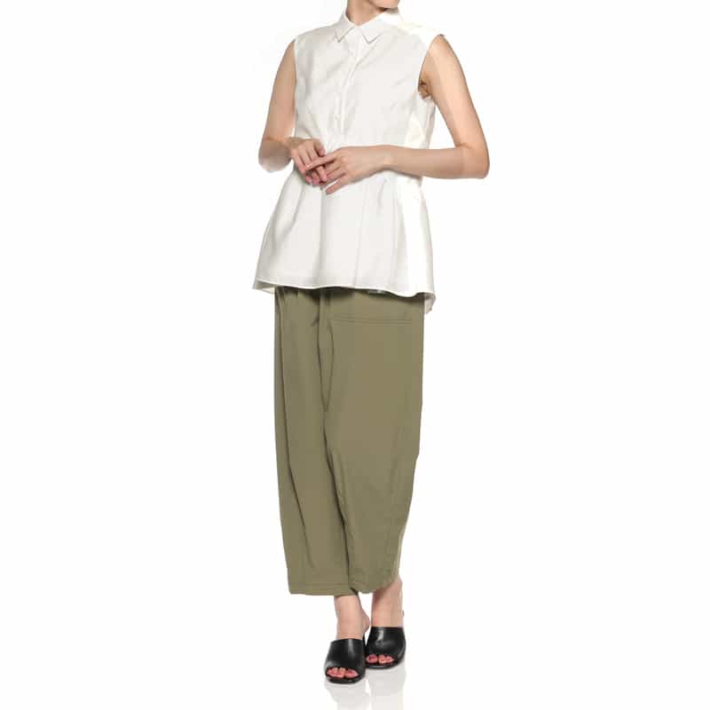 BARNEYS NEW YORK ウォッシャブル ノースリーブブラウス WHITE