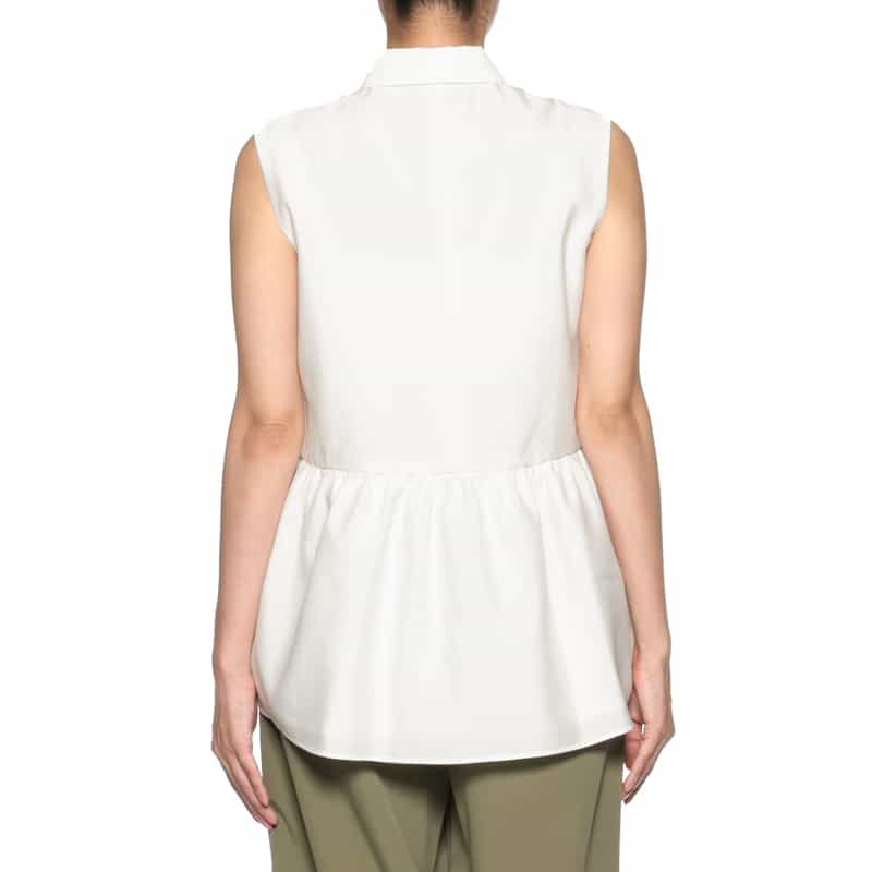 BARNEYS NEW YORK ウォッシャブル ノースリーブブラウス WHITE