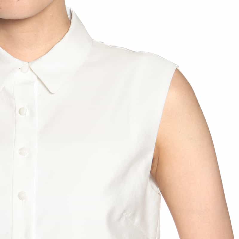 BARNEYS NEW YORK ウォッシャブル ノースリーブブラウス WHITE