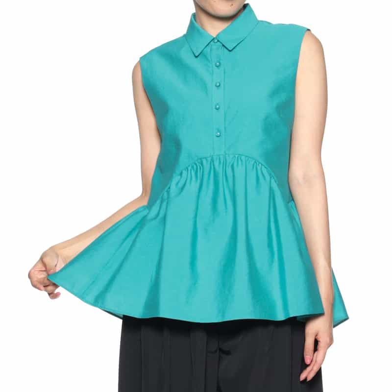 BARNEYS NEW YORK ウォッシャブル ノースリーブブラウス TURQUOISE