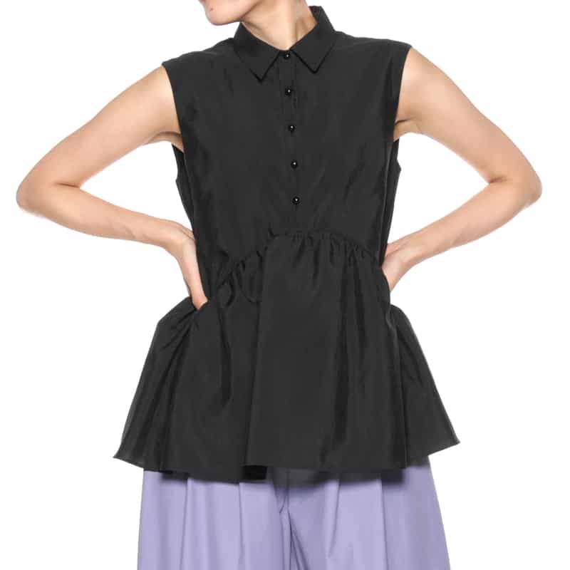 BARNEYS NEW YORK ウォッシャブル ノースリーブブラウス BLACK