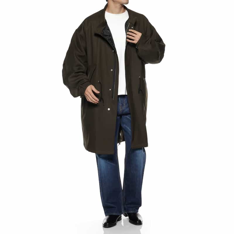 BARNEYS NEW YORK ウールギャバジン素材モッズコート BROWN