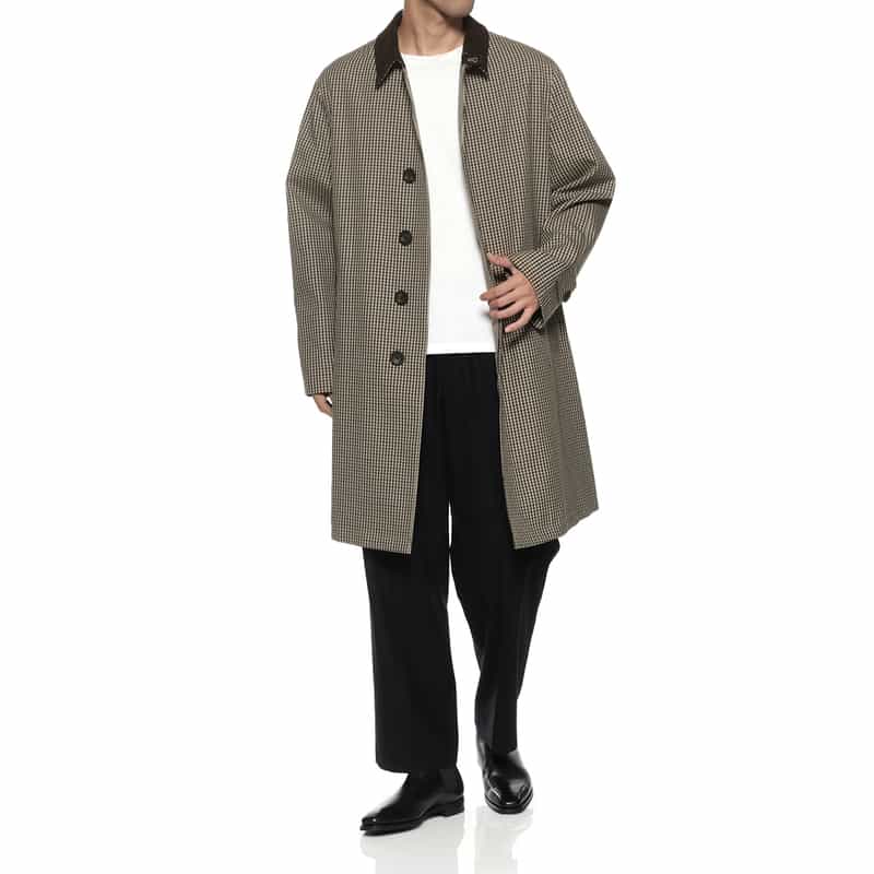 BARNEYS NEW YORK ガンクラブチェック柄ステンカラーコート BEIGE