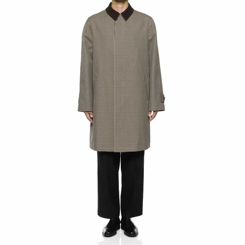 BARNEYS NEW YORK ガンクラブチェック柄ステンカラーコート BEIGE