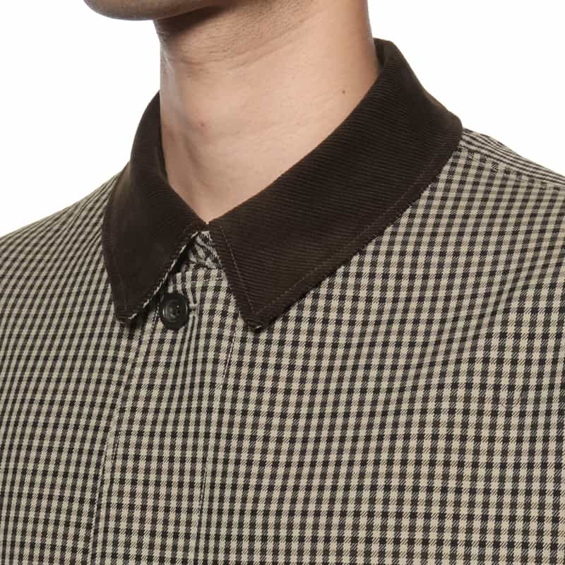 BARNEYS NEW YORK ガンクラブチェック柄ステンカラーコート BEIGE