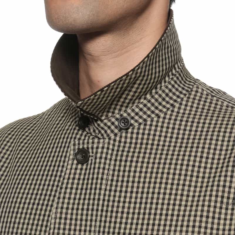 BARNEYS NEW YORK ガンクラブチェック柄ステンカラーコート BEIGE