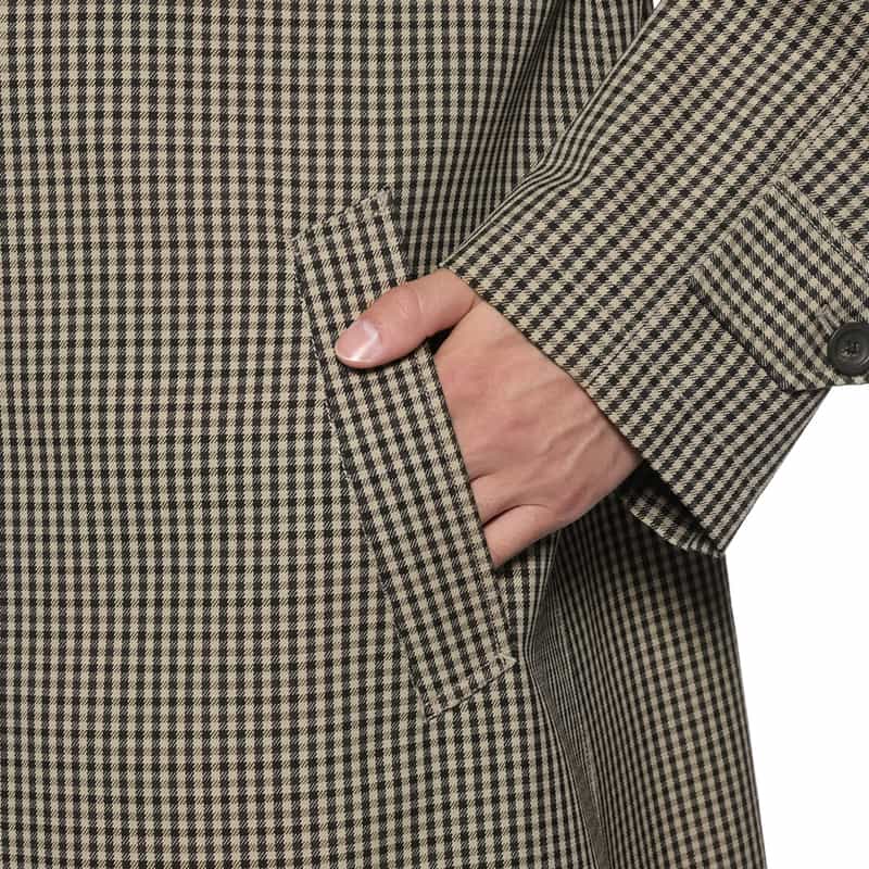 BARNEYS NEW YORK ガンクラブチェック柄ステンカラーコート BEIGE
