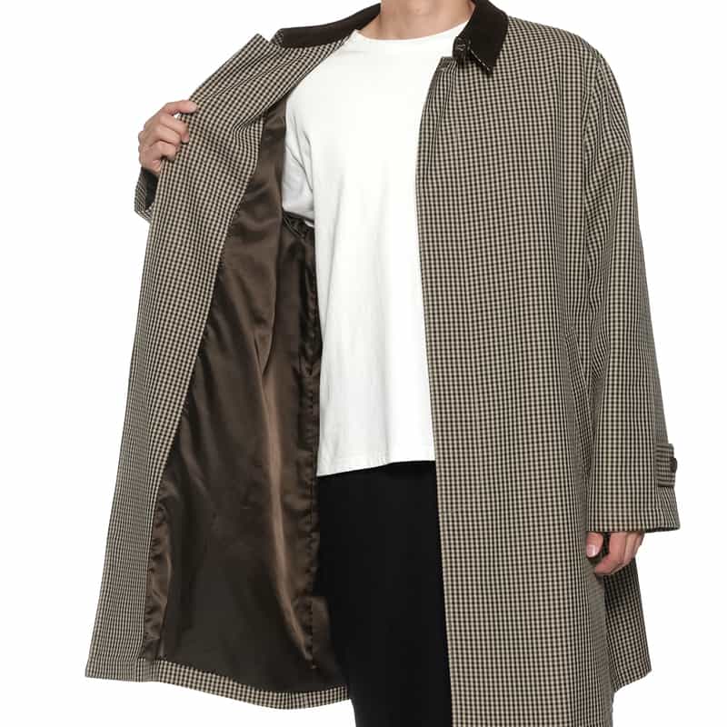 BARNEYS NEW YORK ガンクラブチェック柄ステンカラーコート BEIGE