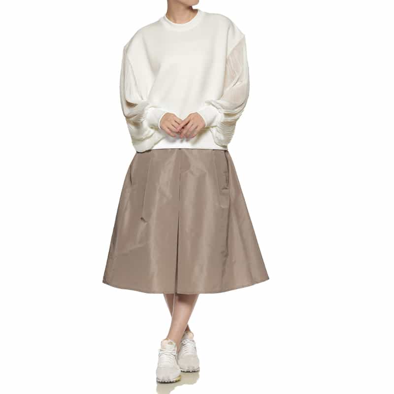 BARNEYS NEW YORK ウォッシャブル 異素材コンビネーション プリーツスリーブプルオーバー WHITE