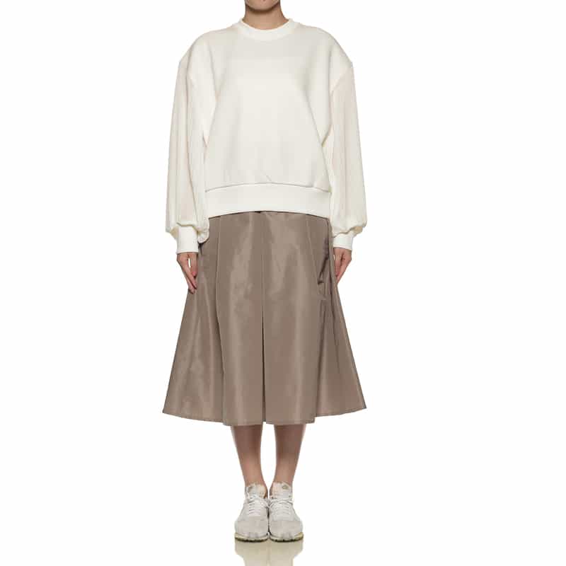 BARNEYS NEW YORK ウォッシャブル 異素材コンビネーション プリーツスリーブプルオーバー WHITE