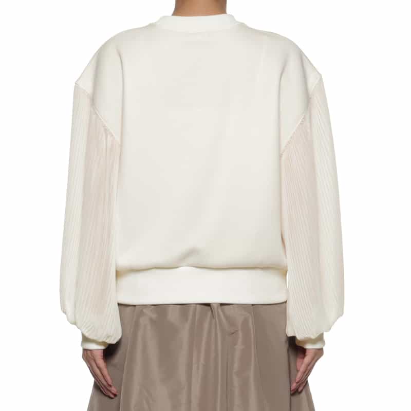 BARNEYS NEW YORK ウォッシャブル 異素材コンビネーション プリーツスリーブプルオーバー WHITE