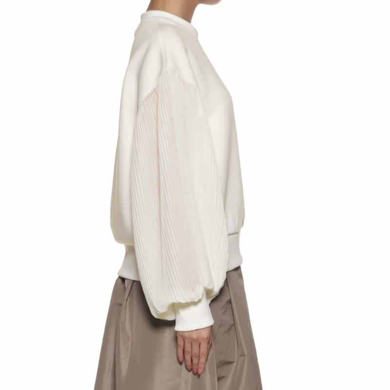 BARNEYS NEW YORK ウォッシャブル 異素材コンビネーション プリーツスリーブプルオーバー WHITE