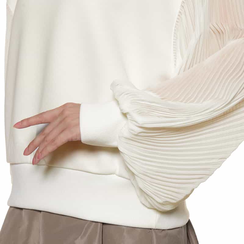 BARNEYS NEW YORK ウォッシャブル 異素材コンビネーション プリーツスリーブプルオーバー WHITE