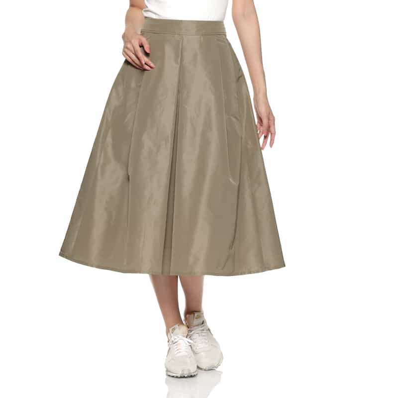 BARNEYS NEW YORK ウォッシャブル シャイニータフタ素材ボリュームタックスカート BROWN