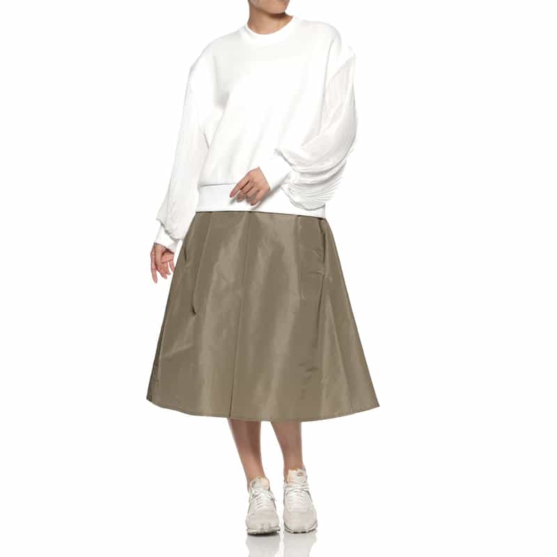 BARNEYS NEW YORK ウォッシャブル シャイニータフタ素材ボリュームタックスカート BROWN