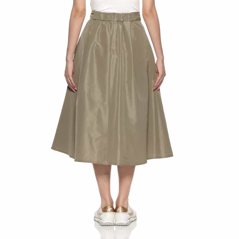 BARNEYS NEW YORK ウォッシャブル シャイニータフタ素材ボリュームタックスカート BROWN