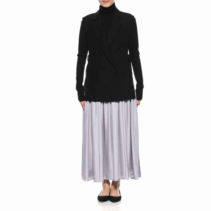 BARNEYS NEW YORK ウォッシャブル サイドドローストリング シャイニーギャザーロングスカート GRAY