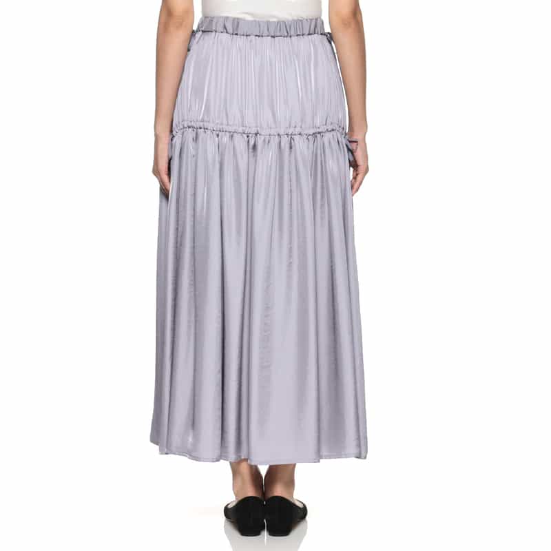 BARNEYS NEW YORK ウォッシャブル サイドドローストリング シャイニーギャザーロングスカート GRAY