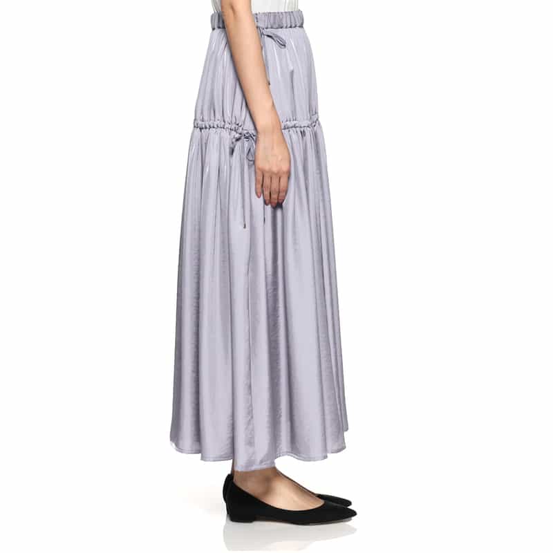 BARNEYS NEW YORK ウォッシャブル サイドドローストリング シャイニーギャザーロングスカート GRAY