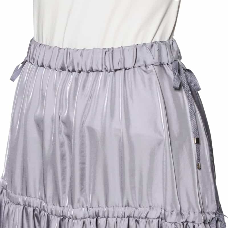 BARNEYS NEW YORK ウォッシャブル サイドドローストリング シャイニーギャザーロングスカート GRAY