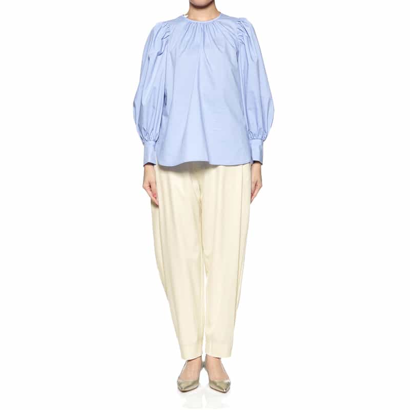 BARNEYS NEW YORK ウォッシャブル サイドタックサルエルパンツ WHITE