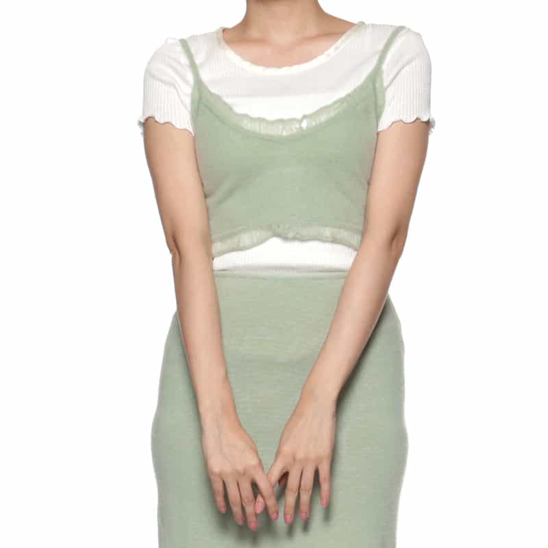 ATELIER EDITION ATELIER EDITION ＜アトリエ エディション＞カシミヤ フリルニットビスチェ LIGHT GREEN