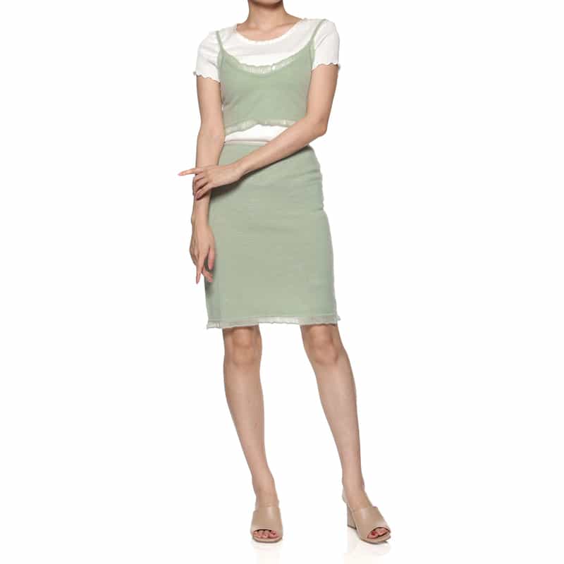 ATELIER EDITION ATELIER EDITION ＜アトリエ エディション＞カシミヤ フリルニットビスチェ LIGHT GREEN